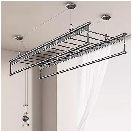 Electric Drying Rack - Manual & Automatic Clothes Hanger, 2.0m Ceiling-Mounted, Double Pole, Space-Saving Balcony Solution for Efficient Drying, Hand-Rocking Design