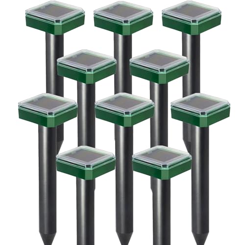 Mole Repellent Solar Powered 10 Pack Snake Repellent for Yard Outdoor, Waterproof Sonic Spikes
