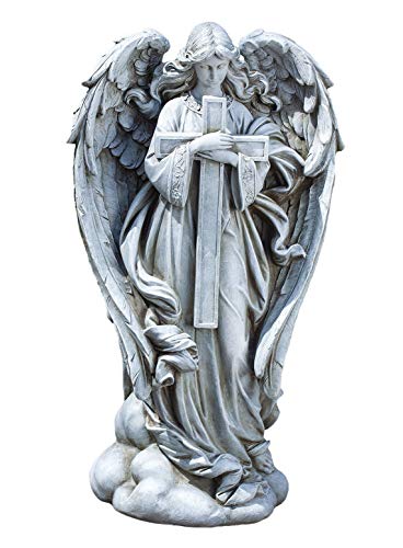 Joseph's Studio by Roman - Angel with Cross Statue, 25.5H, Garden Collection, Resin and Stone, Decorative, Religious Gift, Home Outdoor and Indoor Decor, Durable, Long Lasting