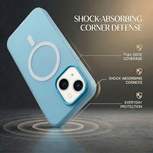 Image of amazon basics Luxury MagSafe Compatible Magnetic Case for iPhone 15 | Soft Touch Matte Pastel Finish | Shockproof Back Cover with Camera Protection (Blue)