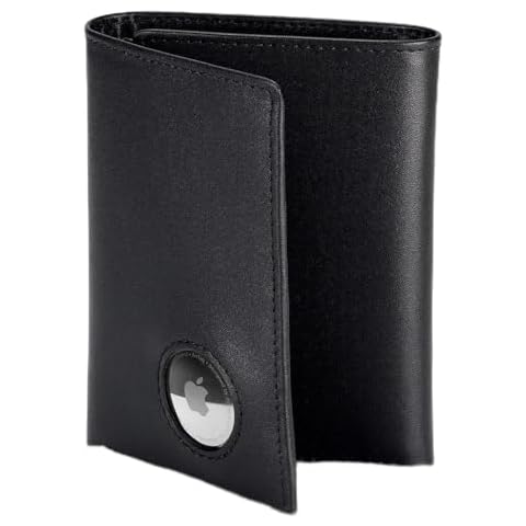 Stealth Mode Men's Leather Trifold Wallet with Airtag Holder and RFID Blocking (Black) Cover