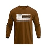 H HYFOL Men's Graphic T-Shirts USA Flag 100% Cotton Long Sleeve American Patriotic Crewneck Regular Tee Shirts(Coffee,XL)