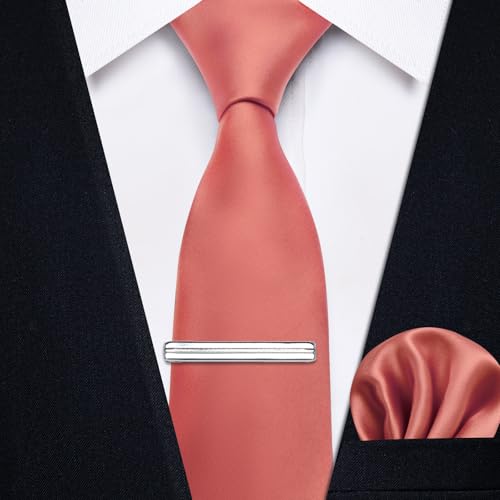 Image of YourTies Skinny Ties for Men Satin 2.4 inch Slim Necktie with Pocket Square Tie Clip Set Solid Color Wedding Party Business