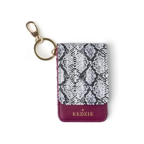KEDZIE Essentials Only ID Badge Card Holder Vegan Leather with Clear Window 3 Card Slots and Classic Keyring - Pretty in Python Cover