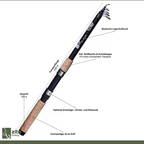 Zite Fishing Angelset Allround - Karpfen Aal Teleskoprute 270cm 30-80g + Angelrolle mit 2 Aluspulen mit Schnur Bespult – Bild 3