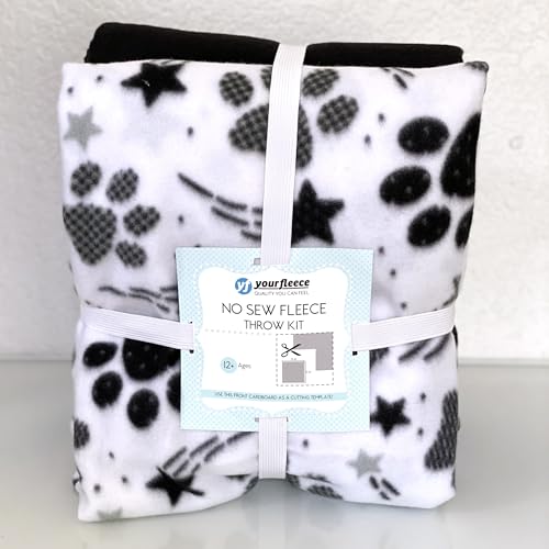 Pet Paw Prints Designs Anti-Pill Premium No-Sew Throw Fleece Fabric Kit (50x60)