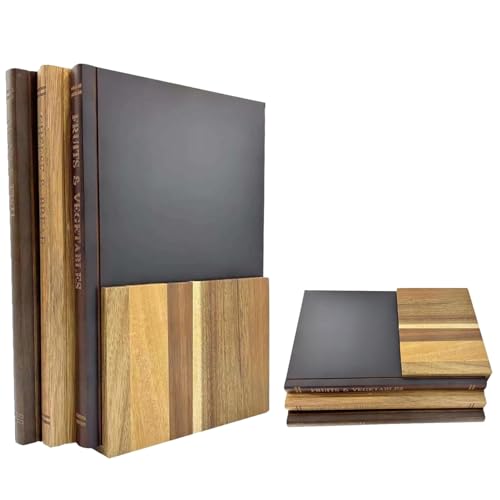 3 Pièces Planches à Découper en Forme de Livre avec Support, Antidérapante Planche Cuisine en Bois Massif, Compatible Lavevaisselle Planche à Hacher pour Fromage, Pain, Viande