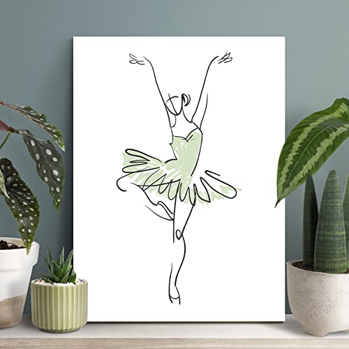 Funny Green Ballet Girl Canvas Print Decor Ballet Dancers Painting Line Art Posters Home Women Bedroom Girls Room Decoration 11.5X15 Inches (Framed) #TOP2