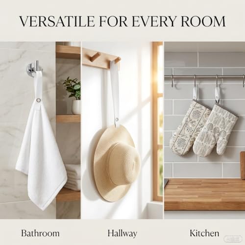 Space-Saving Hanging Towel Clips for Kitchen & Bathroom - No-Sew Tea Towel Holders with Robust Pin Button Closure, 12 Pack (White) - Image 6