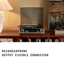 Vintage All-in-One Record Player with Built-in Speakers, 3-Speed 33/45/78 RPM Turntable, FM Radio, RCA & Headphone Output, Black Wood Finish — No Bluetooth - Les Beatles, Paul McCartney, John Lennon, RIngo Starr, George Harrison Vintage All-in-One Record Player with Built-in Speakers, 3-Speed 33/45/78 RPM Turntable, FM Radio, RCA & Headphone Output, Black Wood Finish — No Bluetooth – Image 4