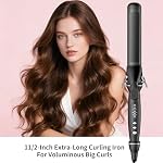 SAOSA 1 1/2 pouce de fer de curling, très longue grande coiffeuse barrique pour cheveux longs, 1.5" La baguette de curling en céramique avec pince pour les vagues de soufflerie rebondissante, outil de voyage double tension jusqu'à 450°F, noir
