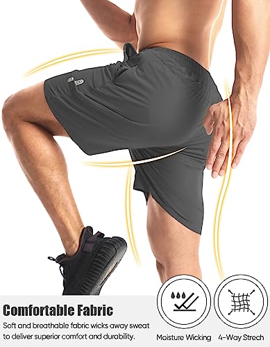 Aolesy Men's Workout Running Shorts 7 Inch Gym Athletic Shorts Quick Dry Lightweight Hiking Sport Shorts With Zip Pockets, Dark Grey, M #TOP3