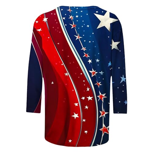 Image of Fourth of July Shirts for Women 3 /4 Sleeve Summer Tops American Flag Print T Shirt Patriotic 4th of July Shirts 2025