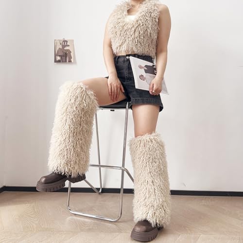 19.7inch Knee High Large & Fluffy Shag Faux Mongolian Fur Leg Warmers Mambo FurBoots Cover — 사진 2