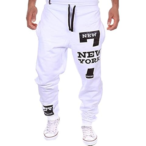 COTTORY Men's Harem Casual Baggy Hiphop Dance Jogger Sweatpants Trousers White Large Cover