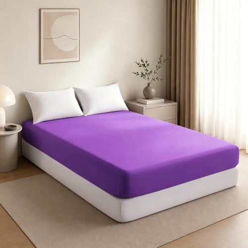 Aerlomi King Fitted Sheet, 78x80, Brushed Microfiber, Purple