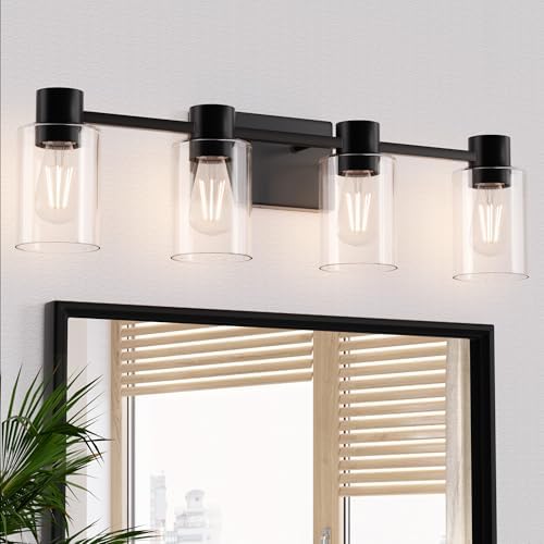 4-Light Modern Vanity Light Fixtures Over Mirror, Matte Black Bat...