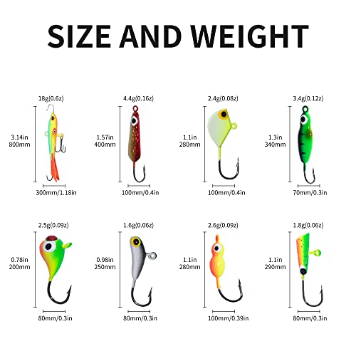 Xblac Ice Fishing Jigs Kit Ice Fishing Lures 33Pcs Mixed Size And Color For Beginner Starter, Xblack Baits, Catch Big Fish! #TOP1