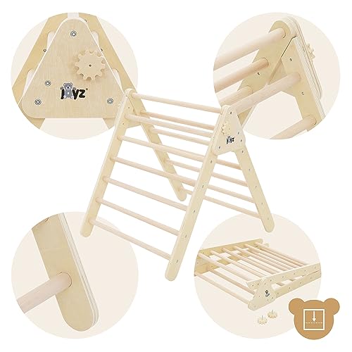 Foto von Joyz 3in1 Kletterdreieck mit Rutsche & Kletterbogen, Natur, Holz, Bogen-Wippe mit Kletterrampe nach Pikler Art, Montessori Klettergerüst Set Indoor für Kinder ab 1 Jahr, Lernspielzeug Kletterspielzeug