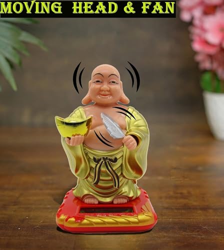 Image of WinsomeCollection Monk Hand and Head Moving Baby Laughing Lord Buddha Idol Statue Solar Powered Dancing Showpiece Gift Item Car Dashboard Decoration Room Office Hotel Home Decor