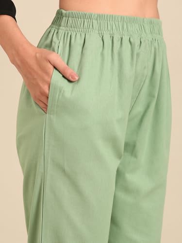 Image of TWIN BIRDS Women Cotton Straight Fit Pants | Ethnic Casual Daily Trousers