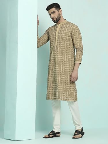 Image of Rajubhai Hargovindas Men's Chikankari Embroidered Cotton Kurta (Ches)
