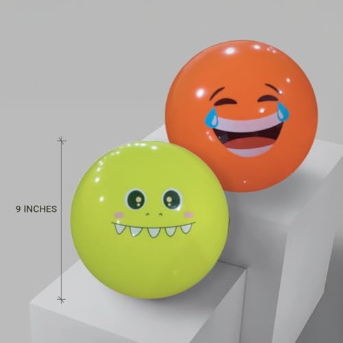 Image of GENIE'S Toy Bus 9-Inch Funny Faces Play Ball | Interactive | for Pool, Beach & Garden | Perfect for Outdoor & Indoor Play | PVC Ball for Kids & Adults I Pack of 2 (Multicolor)