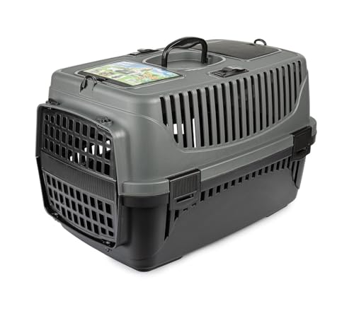 HAPPET Tiertransportbox Molly M Grau & Schwarz 55x36,5x33 cm – Robuste, gut belüftete Transportbox aus Kunststoff für Katzen & kleine Hunde, tragbare Travel Crate & Cat Carrier HAPPET Tiertransportbox Molly M Grau & Schwarz 55x36,5x33 cm – Robuste, gut belüftete Transportbox aus Kunststoff für Katzen & kleine Hunde, tragbare Travel Crate & Cat Carrier