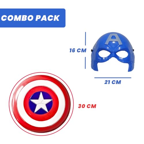 Image of WANNA PARTY Superhero Combo Set- Cpt. America Shield with Strap and Superhero Captain's Mask for Little Captain's fans, Lil Heroes Superhero Party for Kids Cosplay