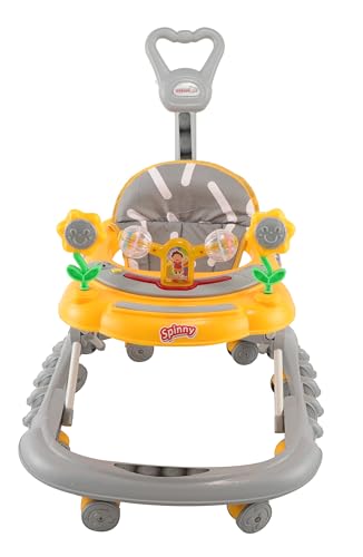 Image of JoyRide Spinny Spinner 8 Wheels Baby Walker, Adjustable Height,Parentle Handle, Comfortable Seat, Music and Light, 360 Degree Rotation, Maximum Weight: 12 kg (Yellow Grey)