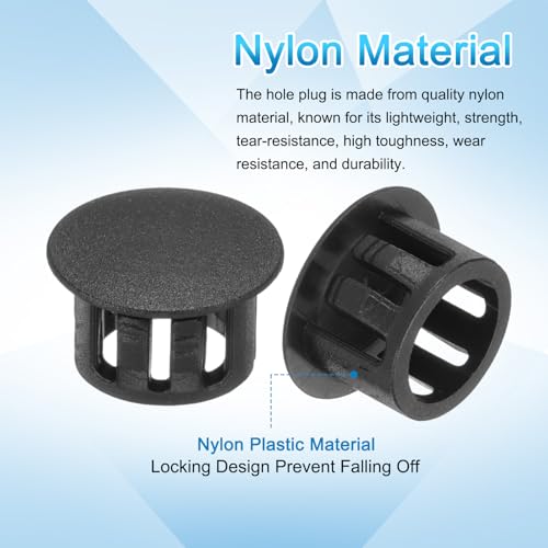 Image of uxcell 100pcs Nylon Plastic Hole Plugs, 1 /2 inch(13mm) Round Drill Screw Hole Plugs Covers Knockout Locking Plastic Plugs Insert End Caps for Kitchen Cabinet Furniture, Black