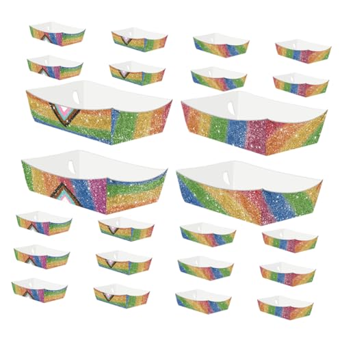 Cabilock 24pcs Rainbow Paper Snack Boats Grease Food Trays for Hot Dogs Popcorn Desserts for Pride Events Lgbt Parties Birthdays Celebrations