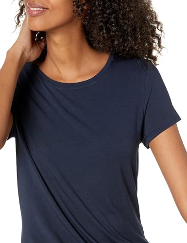 Image of Amazon Essentials Women's Solid Short-Sleeve Scoopneck Swing Dress Dress, -Navy, L