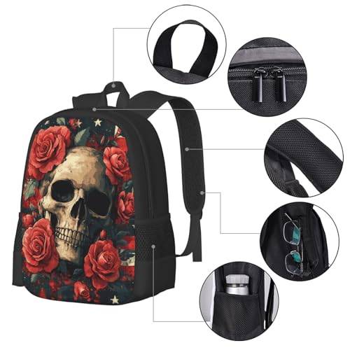 Image of Floral Skull Print Backpack For Men Women Lightweight Daypack For Daily Commutes Business Travel Hiking