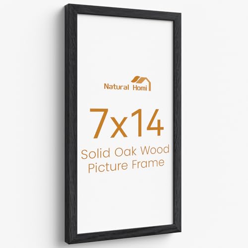 Image of 7x14 Picture Frame,Solid Oak Wood 7 inchx14 inch Photo Frame, Black Color Tempered Real Glass 7 by 14 Wooden Frames with No Mat,14x7 Picture Frames for Wall or Tabletop Display
