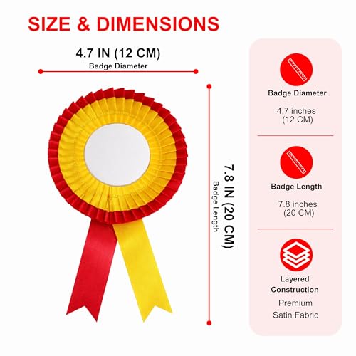 Image of NEXGEN Trends Double Line Satin Award Badge for School Sports Day, Annual Day & Prize Distribution | Premium Ribbon Badge with Safety Pin | Pack of 10 (Red-Yellow)