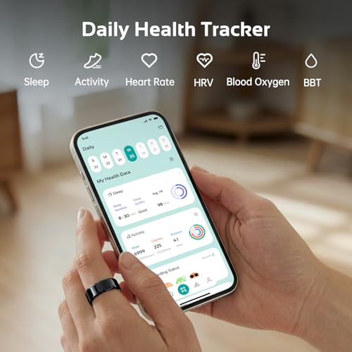 Image of Opove O Ring Smart Ring, Fitness Trackers Rings with Sleep /Stress /Heart Rate /Women's Health Monitoring, No Subscription, Comfortable Wearing, Long Using, Fitness Ring for Android & iOS, Black-Size8
