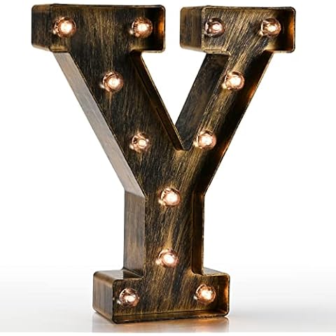 Pooqla Vintage Light Up Marquee Letters with Lights – Illuminated Industrial Style Lighted Alphabet Letter Signs - Coffee Bar Apartment Bedroom Wall Home Initials Decor - Y Cover