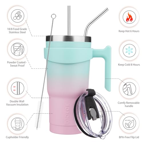 Image of BJPKPK 20 oz Tumbler with Handle & Straw, Insulated Stainless Steel Mug