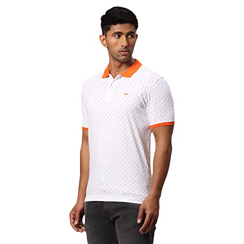Image of Park Avenue Men's Pure Cotton Print Pattern Slim Fit Rib Collar Polo Neck Half Sleeve Casual T-Shirt