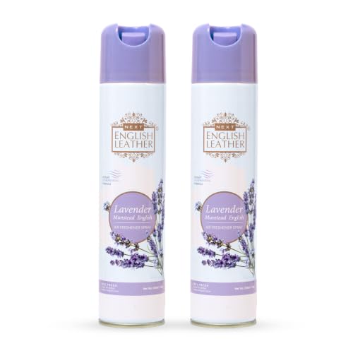 Image of Next Care English Leather Air Freshener Spray 220ml Each | Long Lasting Room Freshener for Home, Office & Car | Odour Eliminator (Lavender Pack of 2)