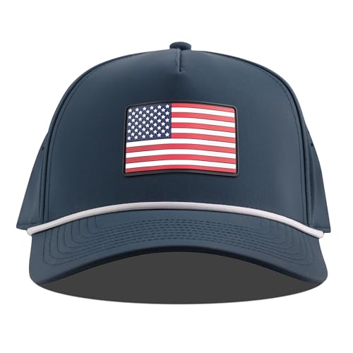 Image of Branded Bills Old Glory PVC Curved 5 Panel Rope USA Hat for Men, Baseball Cap, Adjustable Snapback