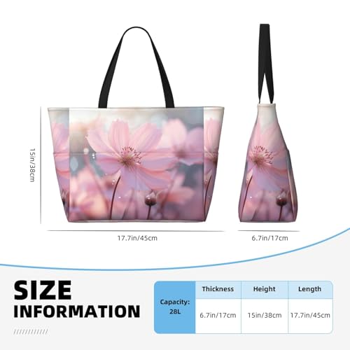 Pink Flower Print Large Capacity Foldable Washable Zipper Beach Travel Tote Bag ShoppingBag4