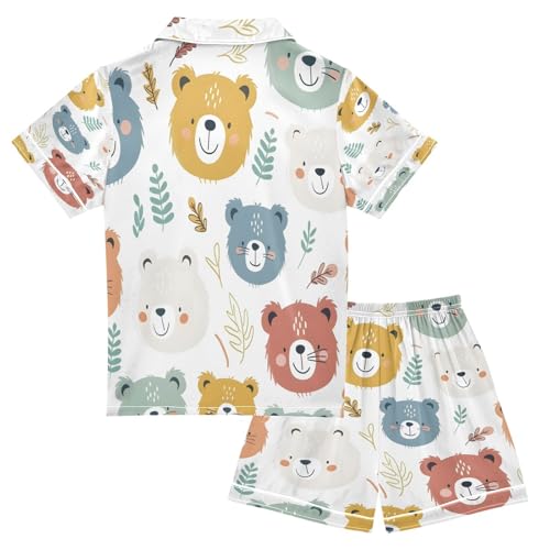 senya Pajama Sets Silky Button Down Nightwear Sleepwear Size 5-14 Years Cute Blue Yellow Bear2