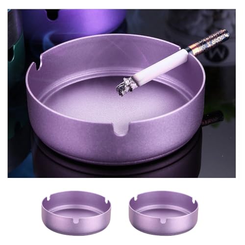 YOKIOU 2pack Purple Ashtray Stainless Steel 3.9in Ash Holder for Home Office Hotel (Purple)
