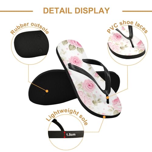 Pink Rose Flower Beach Summer Casual Flip Flop Sandals Non-Slip Quick Dry for Women Men 214A45782