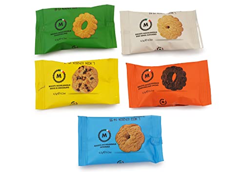 BISCOTTI MICHELANGELO - Biscotti Monoporzione Assortiti in 5 varietà, 150 Pezzi, Imballati in Confezione Sicura e Resistente agli Urti