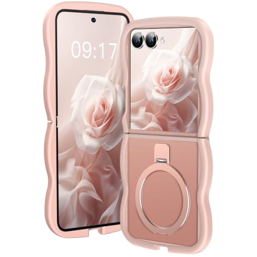 Image of Cute Wavy Magnetic Stand Case for Galaxy Z Flip 8 Fit for MagSafe, Pink