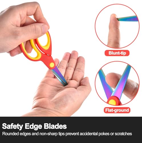 Image of SCAIKTIG 5 inch Left Handed Scissors kids Set(3 Pcs), Safety Rounded edge Blunt-Tip, Titanium Coating Blades, Comfort Grip for School Classroom Children and Toddler Cutting Craft Paper, Assorted Color
