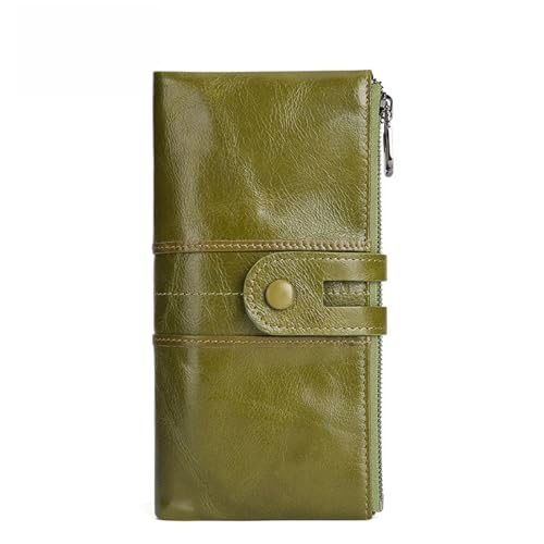 Wallet Large Capacity Multiple Card Slots Hidden Buckle Coin Purse Retro Simple Long Wallet(Green)
